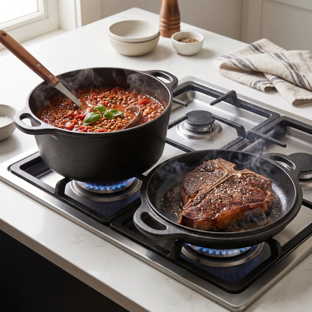 Double Dutch Oven Combo with Skillet Lid - 5 Quart Cast Iron - Image 3