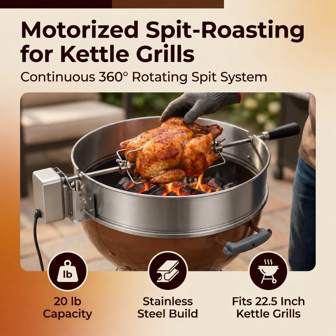 Stainless Steel Rotisserie Ring Kit for 22.5-Inch Kettle Grills