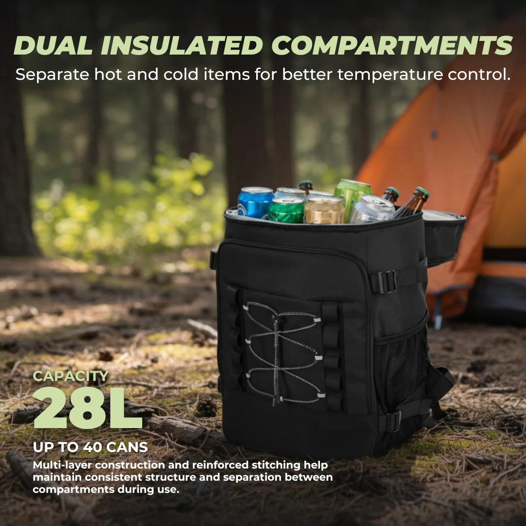 28L Leakproof Insulated Cooler Backpack with Dual Compartments