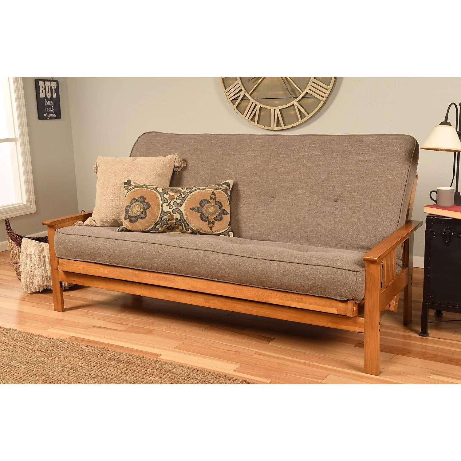 Homestock African Artifacts Full Size Futon Frame Set with Mattress, Easily Converts to Bed, Versatile Design Futon Frame for All Spaces, 33"H x 79"L x 37"D-Color:Linen Charcoal,Size:Barbados - Image 4
