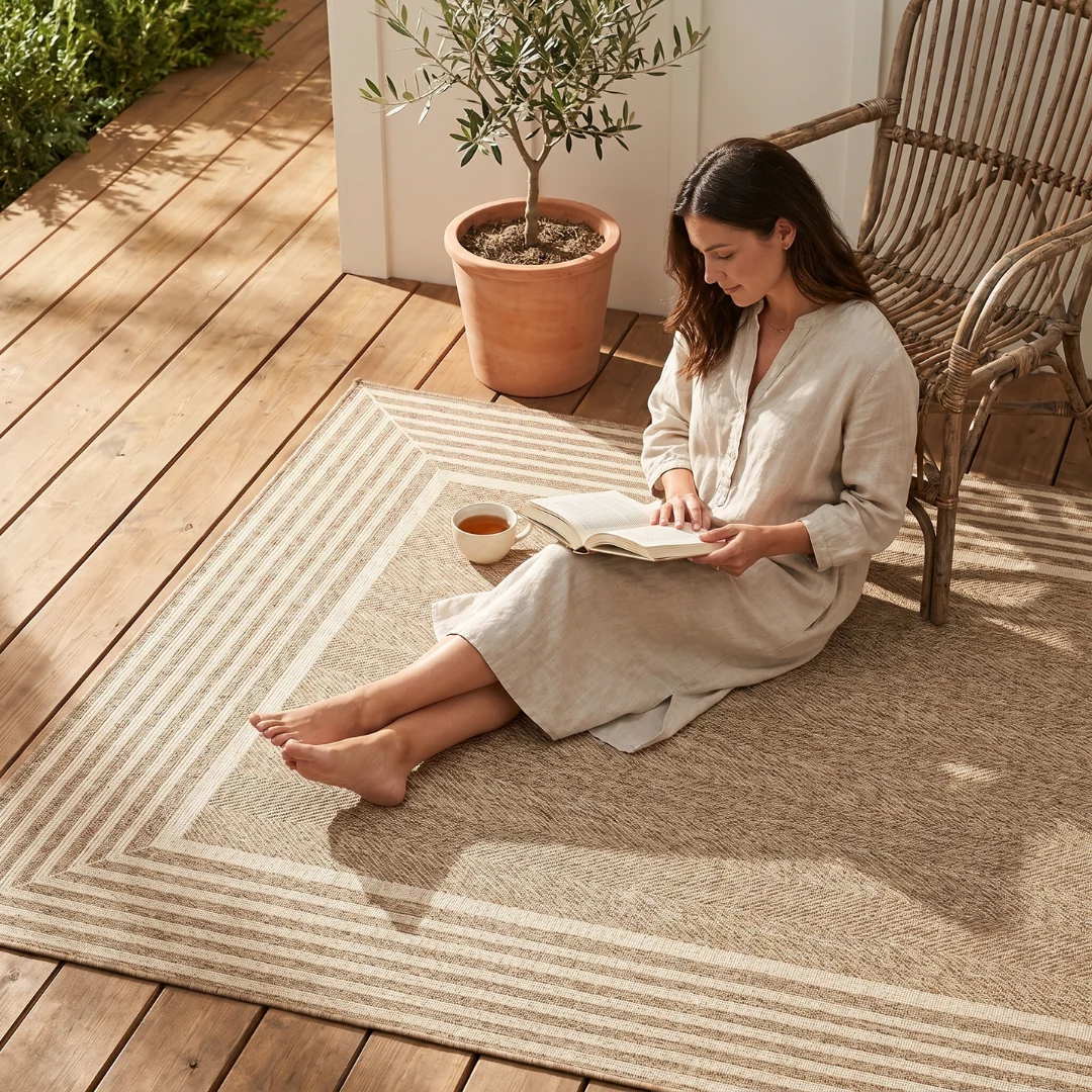 Rectangular Area Rug 5x8 ft with Water-Resistant Striped Edge - Image 4