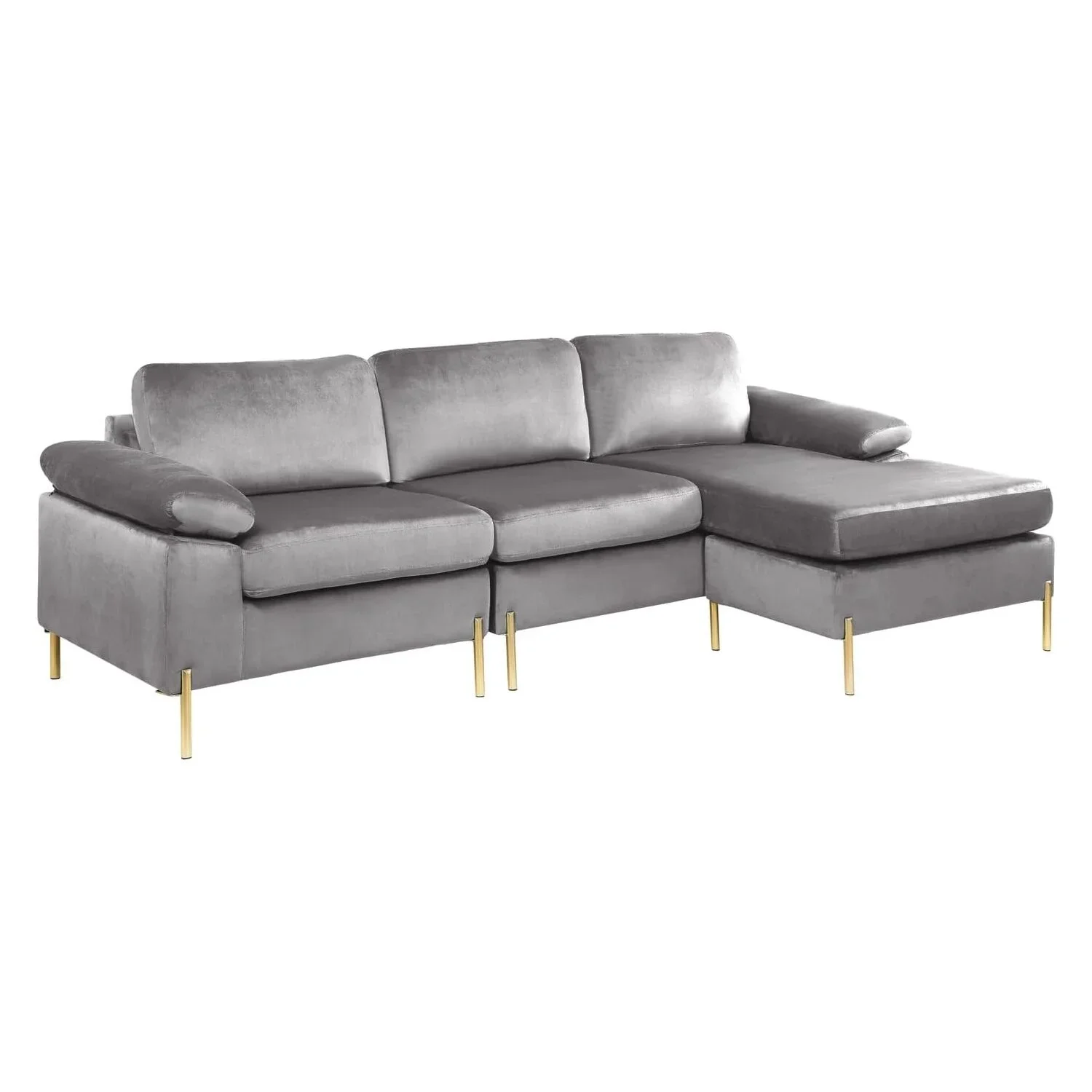 HomeStock Luxe Modern Velvet L-Shape Sectional Sofa with Square Padded Armrests, Solid Pattern Upholstery - 51.6"D x 101.2"W x 33.1"H, Comfortable and Stylish Seating for Living Room-Color:Gray/Gold - Image 10