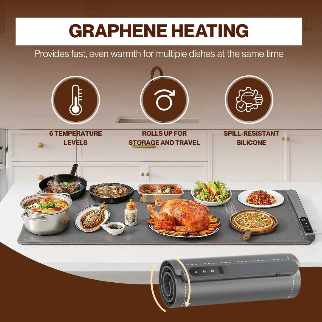 Graphene Food Warming Tray 36x16 Inch with Adjustable Temperature