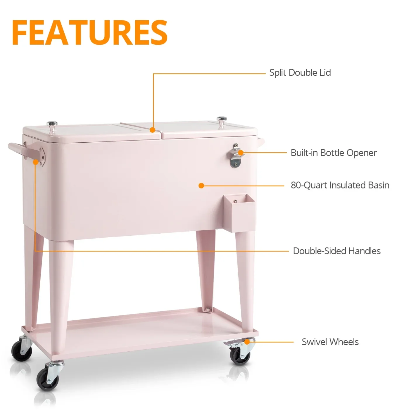 80Qt All-In-One Cooler Cart With Bottle Opener, Lower Storage Shelf and Cap Catcher, Outdoor Party Rolling Cooler With Lockable Wheels For Pool Side, Patio, Balcony, Mint(33.07 x 15.16 x 35.83)" - Image 47