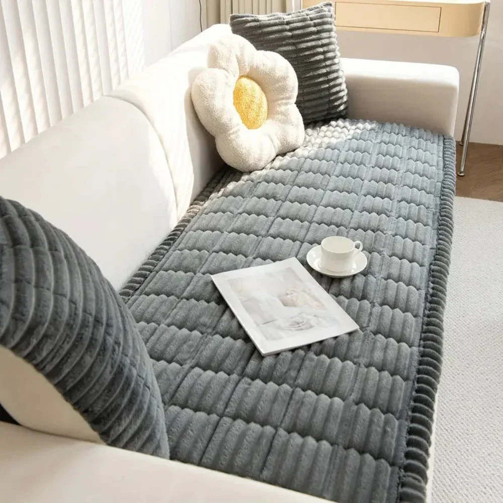 Sofa Cover Plush Flannel Anti-Slip Backing Machine Washable - Image 2