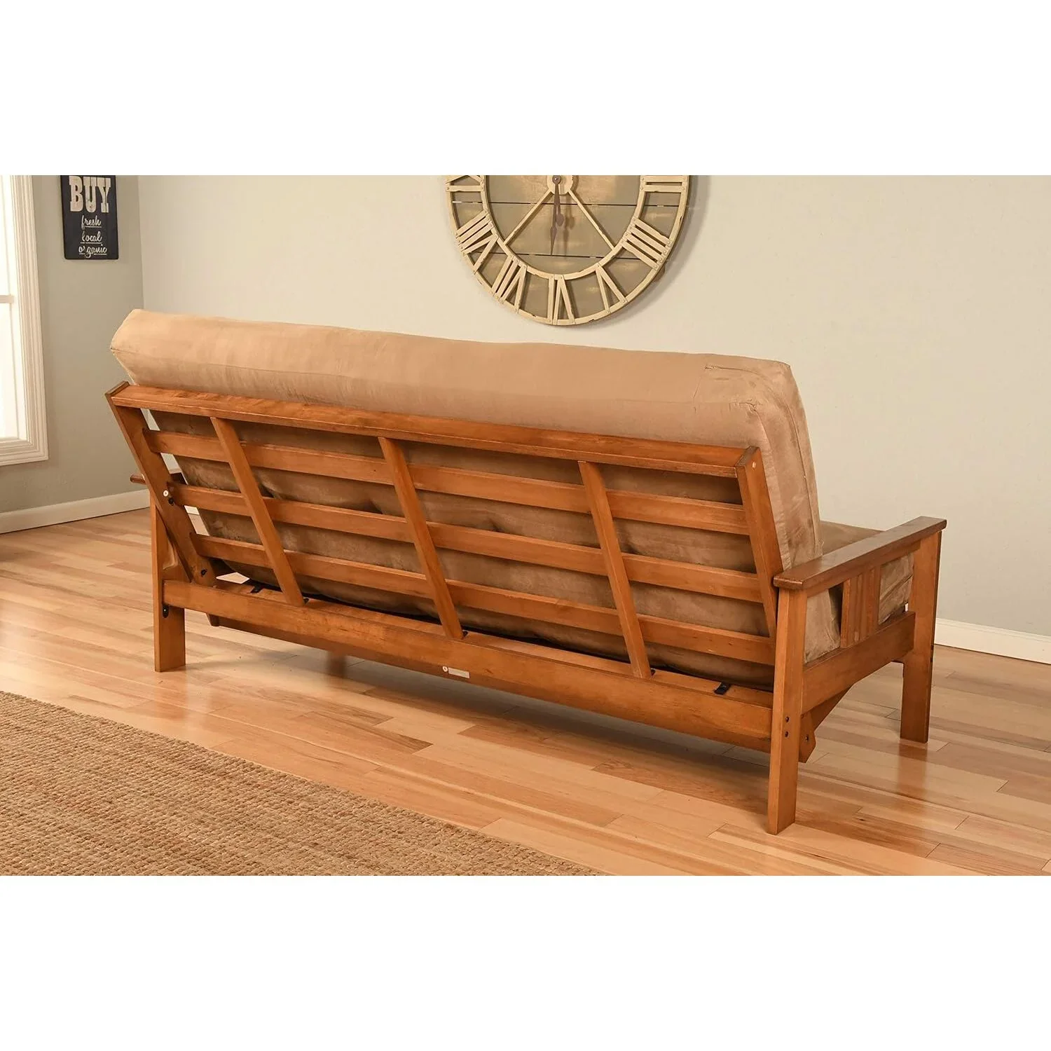 Homestock African Artifacts Full Size Futon Frame Set with Mattress, Easily Converts to Bed, Versatile Design Futon Frame for All Spaces, 33"H x 79"L x 37"D-Color:Linen Charcoal,Size:Barbados - Image 14