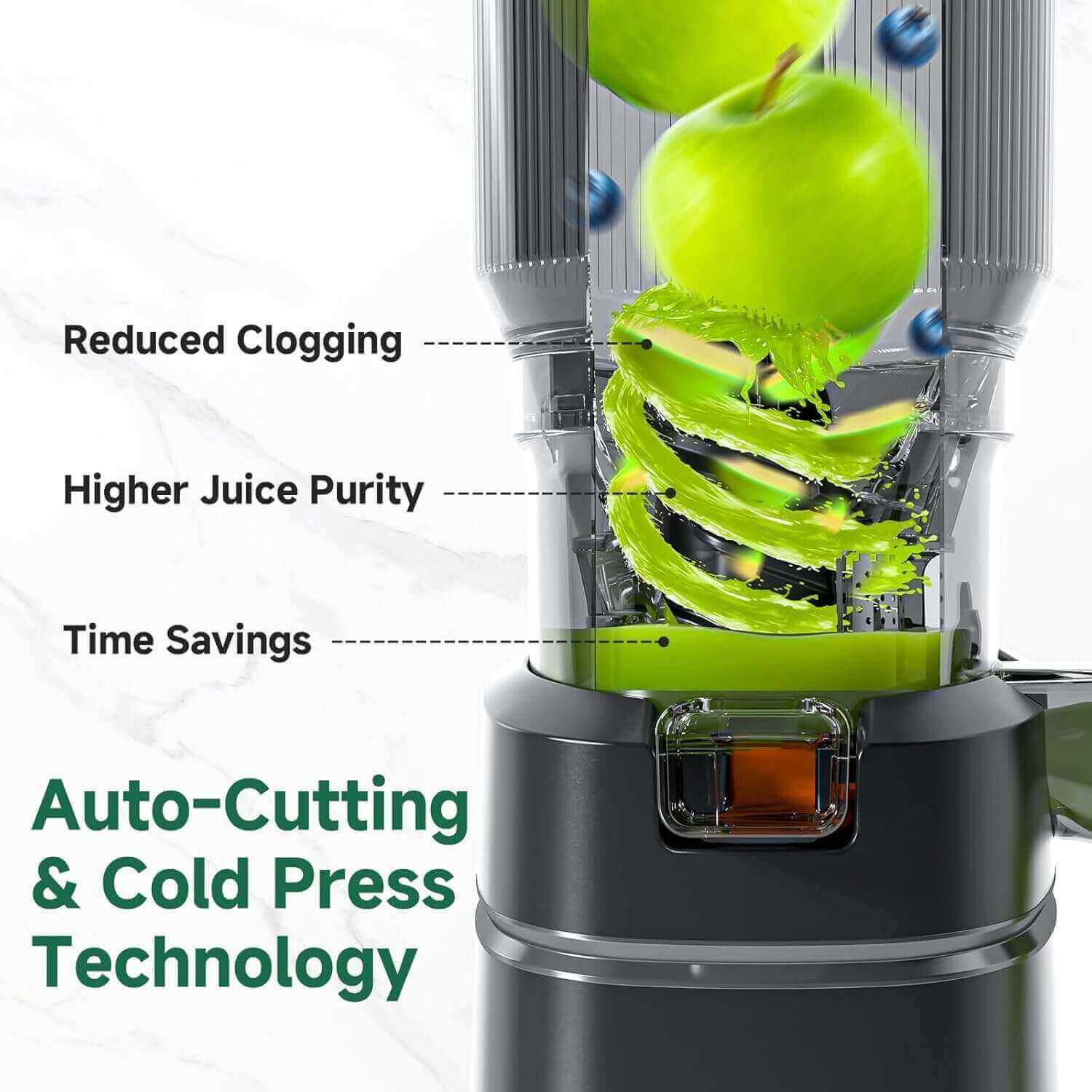 AMZCHEF Slow Masticating Juicer| 6.5" Extra-Large Feed Chute High-Yield Cold Press for Vegetables & Fruit 4