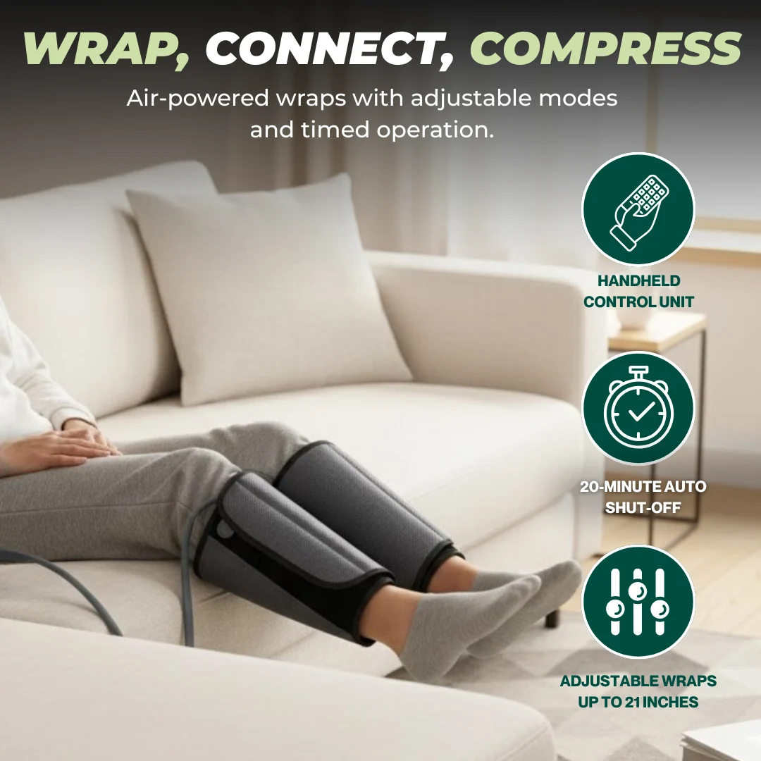Air Compression Leg Massager with Adjustable Wraps and Timer