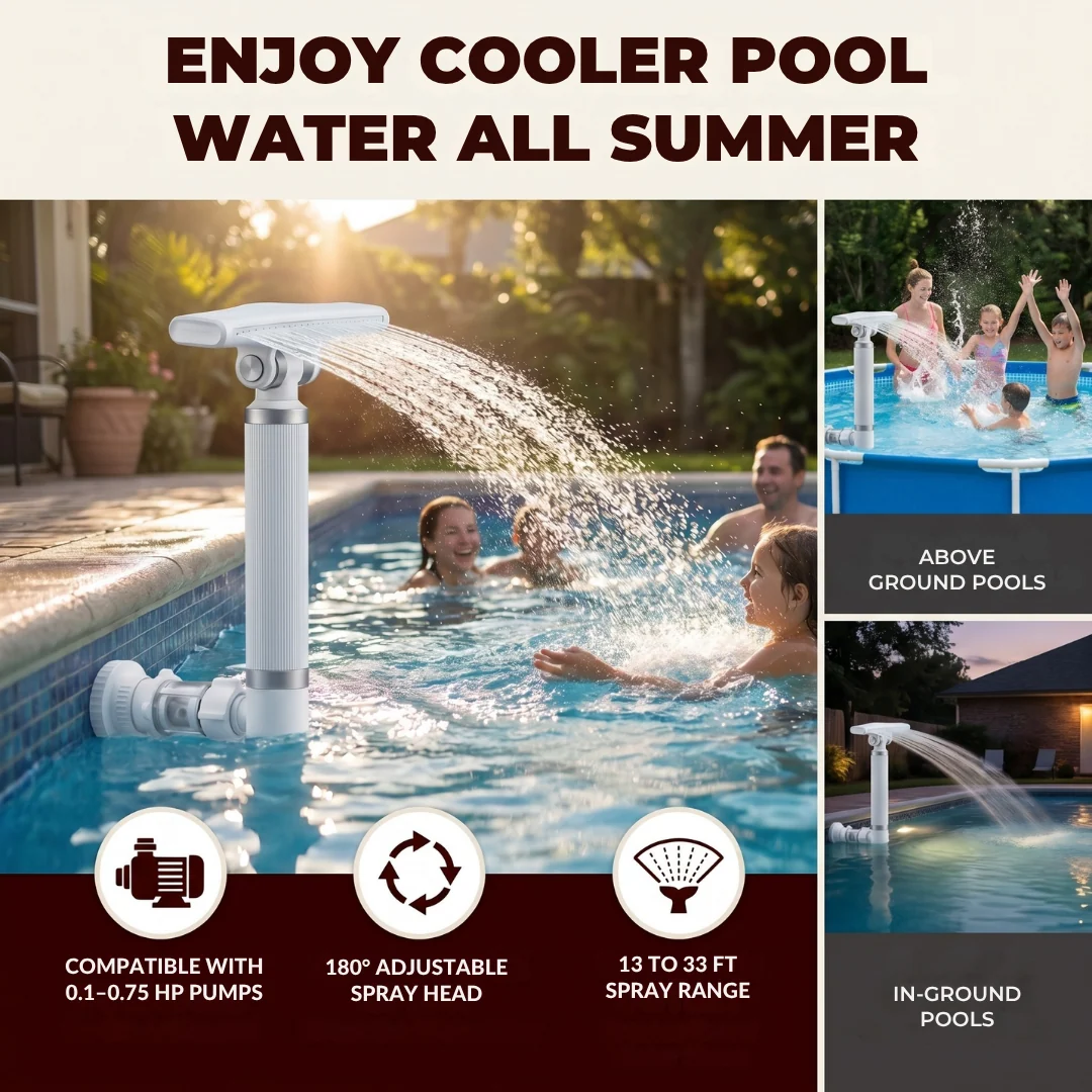 Pool Fountain Sprinkler with Adjustable Whale Tail Waterfall