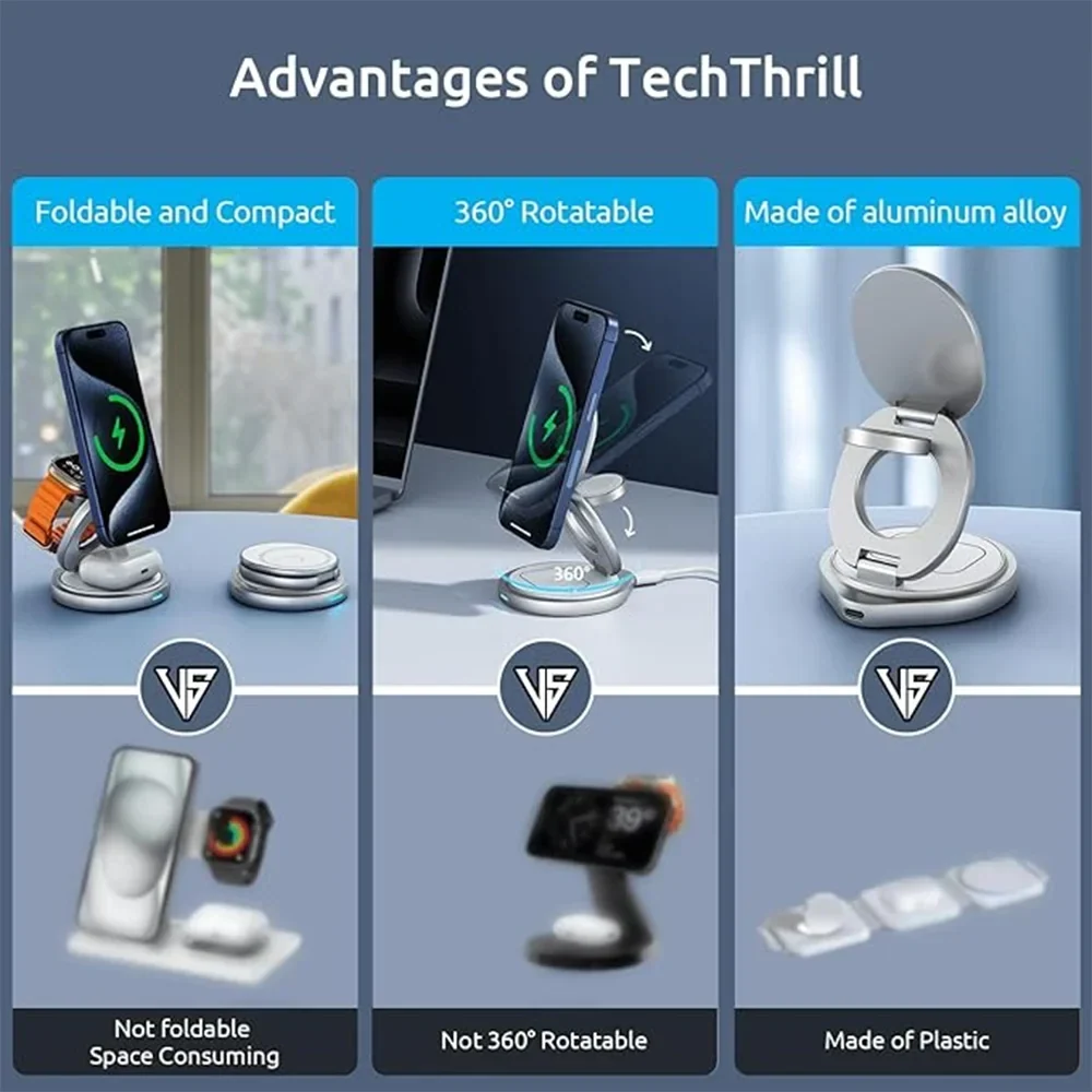 Magnetic Charging Stand with 3-in-1 Rotating Features