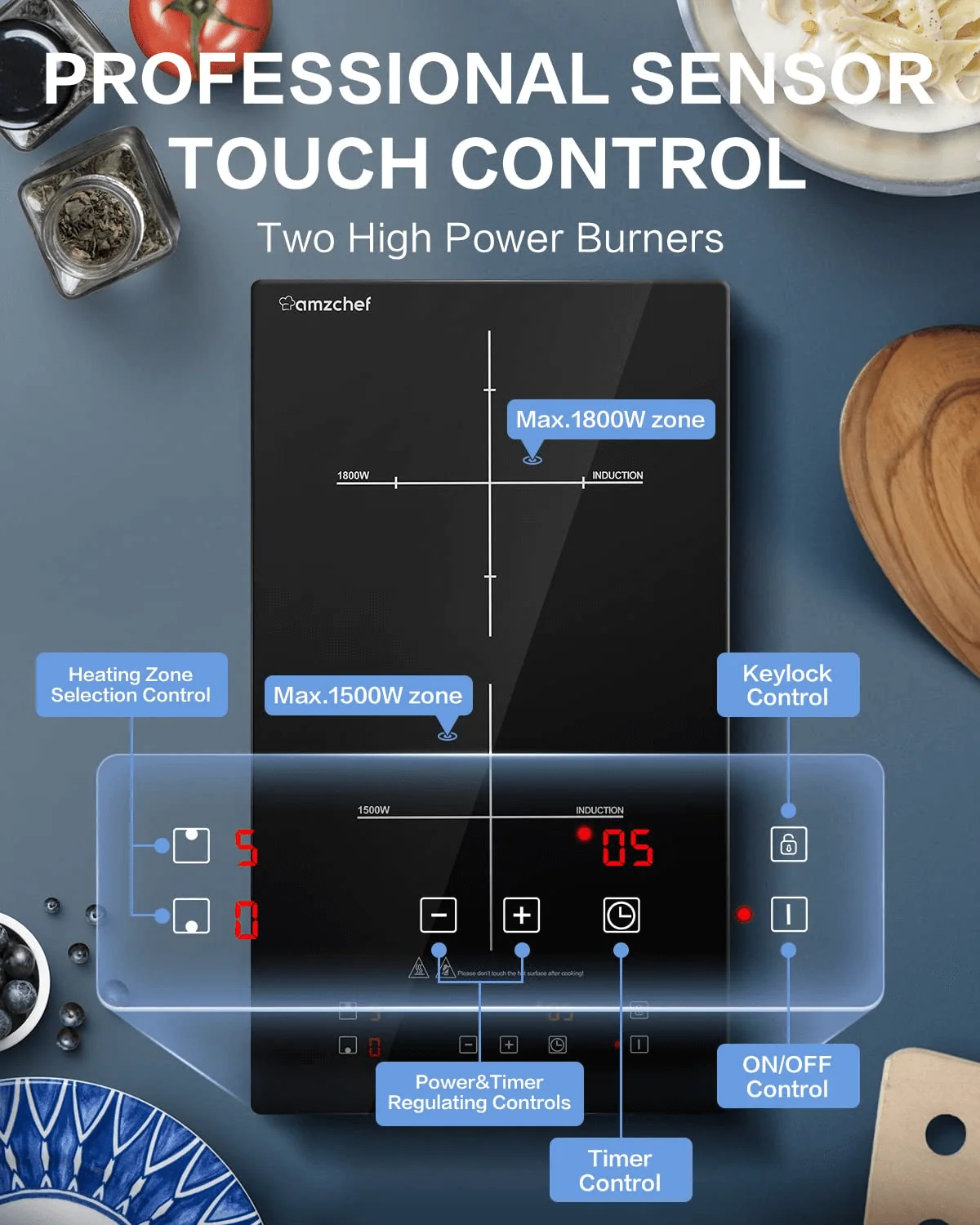 AMZCHEF Electric Induction Cooktop 12" Built-in 10 Power Levels 3
