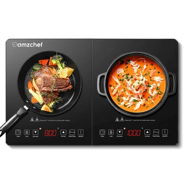AMZCHEF Portable Double Induction Cooktop with 2 Burners