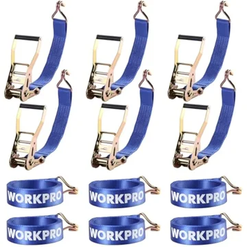 WORKPRO Ratchet Tie Down Straps, 6-Pack | 2" x 15' | 5000 lbs Break Strength Heavy Duty Ratchet Straps, Fits for Moving Appliances Motorcycle ATV Truck (Blue)