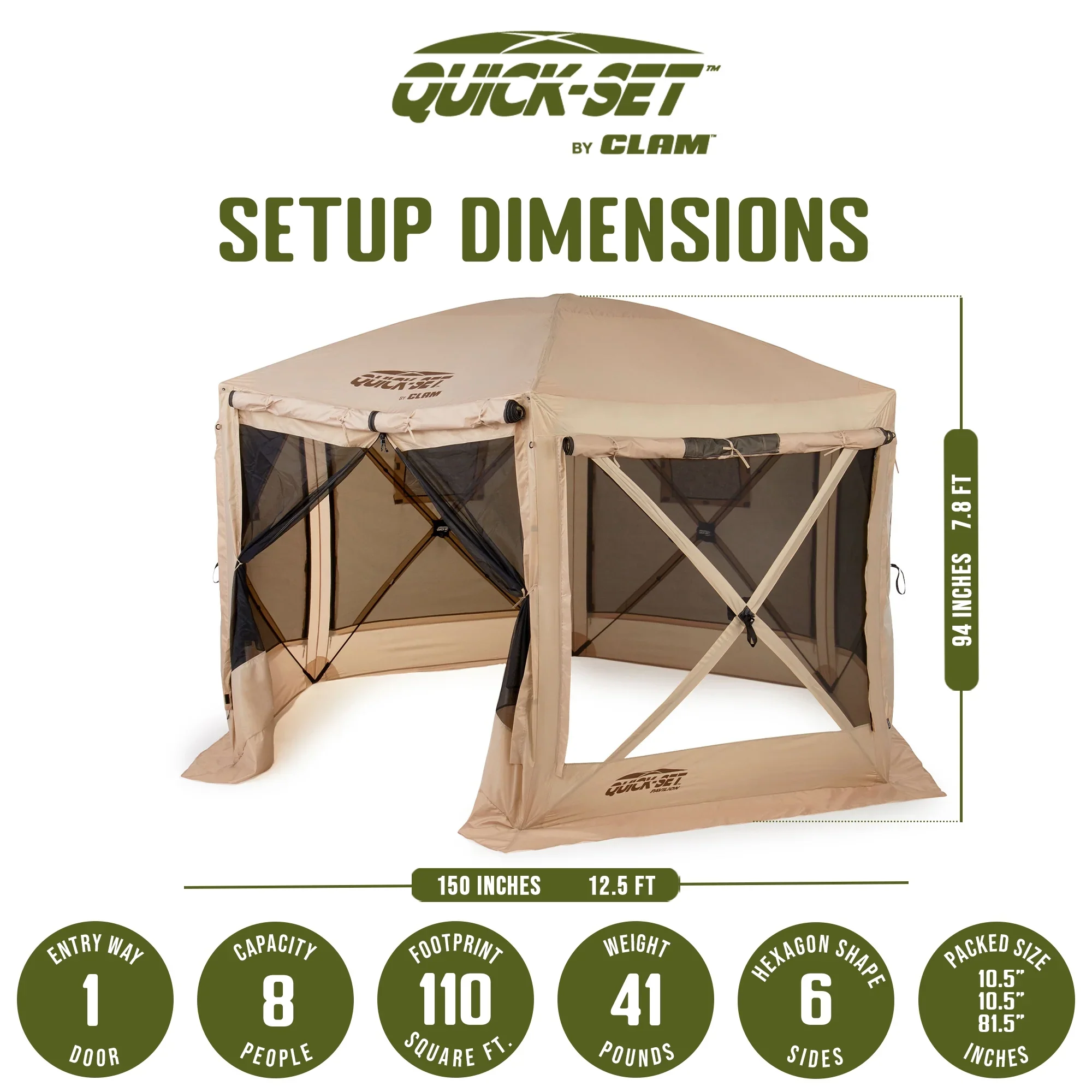 CLAM Quick-Set Pavilion 12.5 x 12.5' Portable Outdoor Canopy Shelter, Green - Image 15
