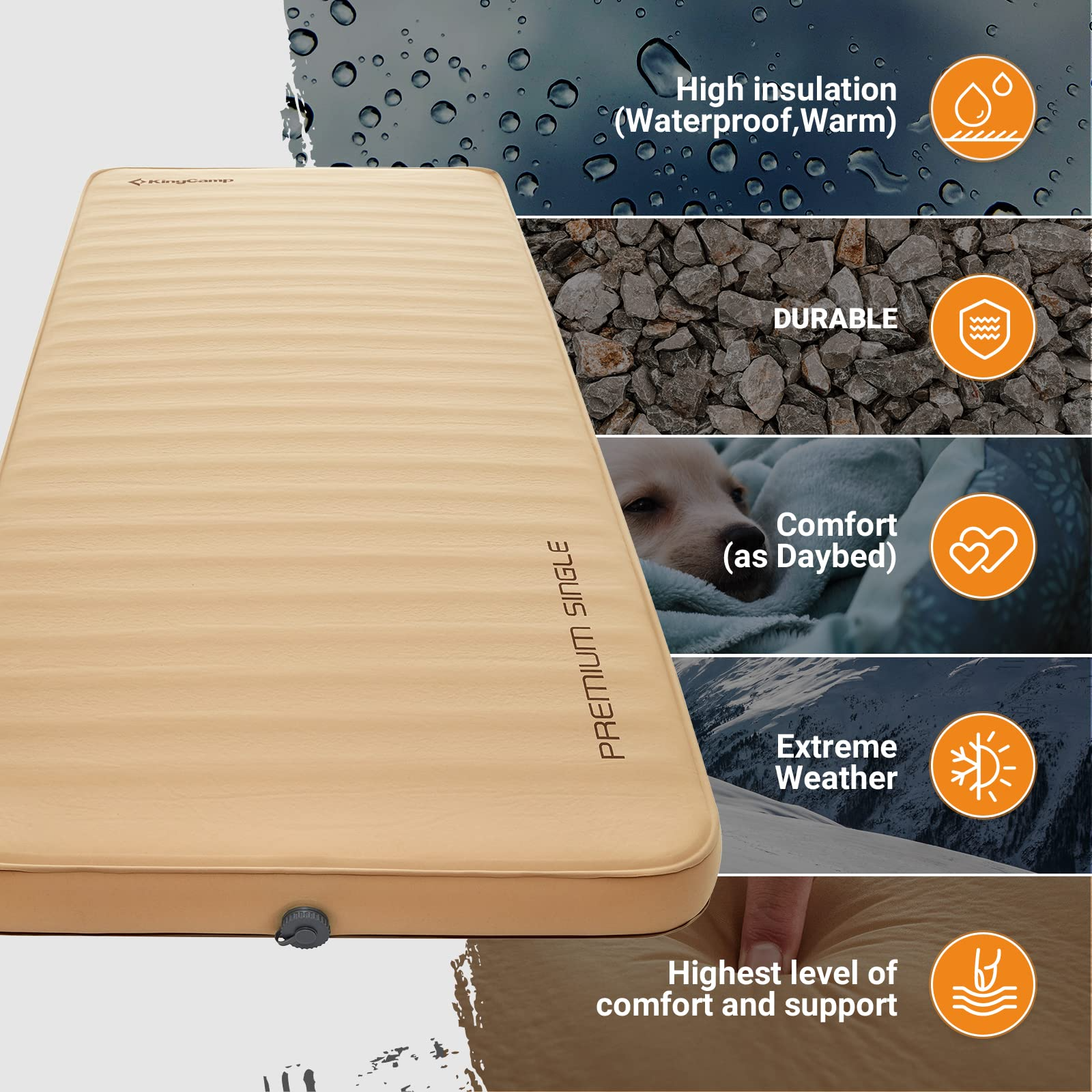 KingCamp PREMIUM Self Inflating Foam Sleeping Pad Double/Single