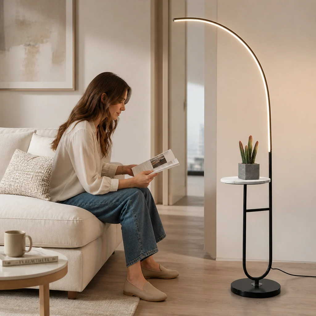 Integrated LED & Side Table Arc Floor Lamp - Image 2