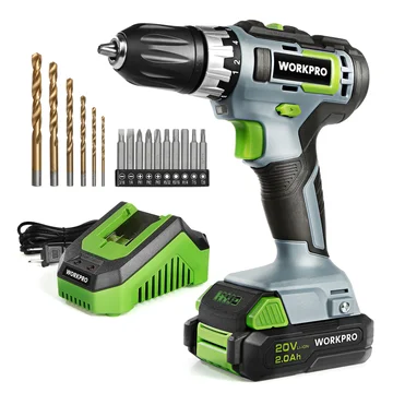 WORKPRO 20V Variable Speed Cordless Drill/Driver Kit 3/8”, 18+2 Torque Setting 2.0 Ah Li-ion Battery and 1 Hour Fast Charger