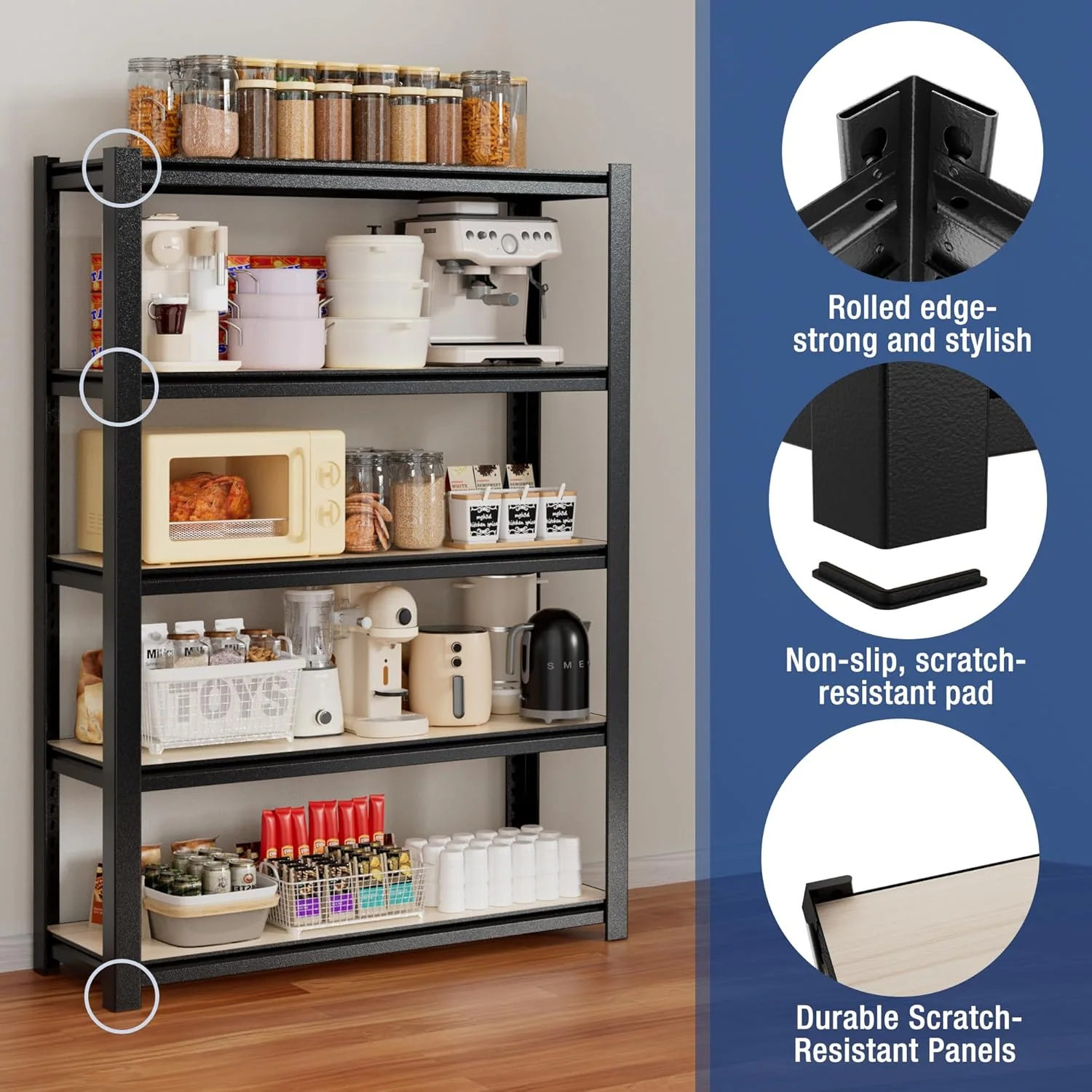 WORKPRO 5-Tier Heavy Duty Metal Particle Board Shelving Unit, 36.2"Wx16.5"Dx72"H, 3000lbs Capacity - Black - Image 6