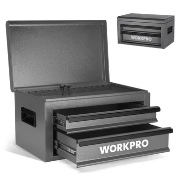 WORKPRO 15 Inch Heavy Duty Metal Tool Box with 2 Drawers & 1 Top Storage, Grey