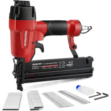 WORKPRO Pneumatic 2 in 1 Brad Nailer with 400pcs Nails/ 300 Pcs Staples