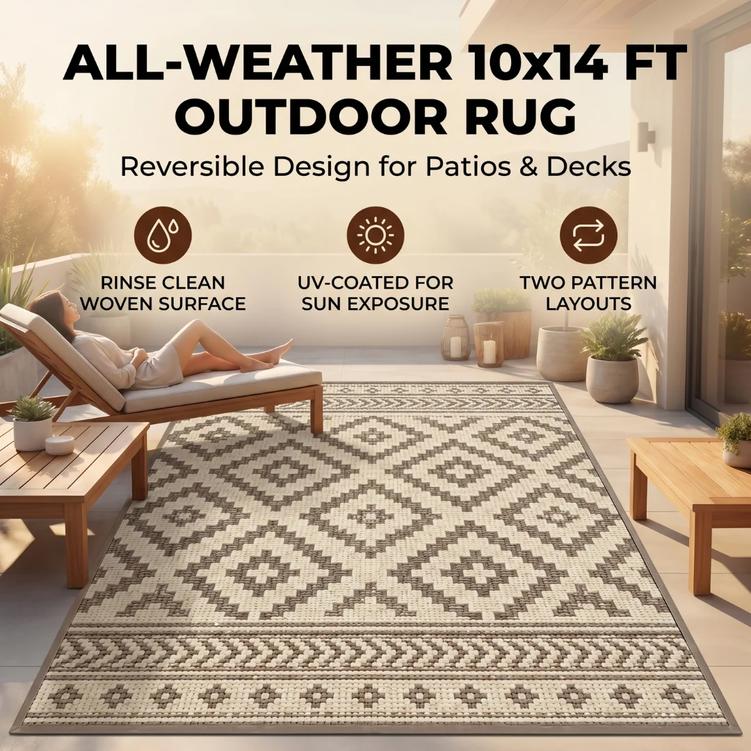 10x14 Ft Plastic Straw Patio Rug for Deck Balcony RV Campsite