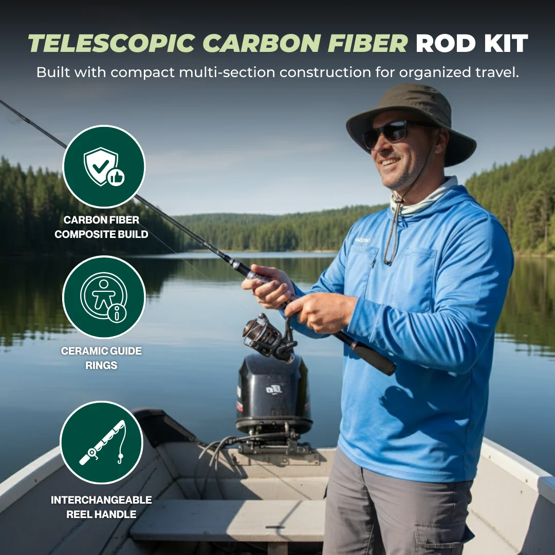 Telescopic Carbon Fiber Fishing Rod and Reel Set with Accessory Kit