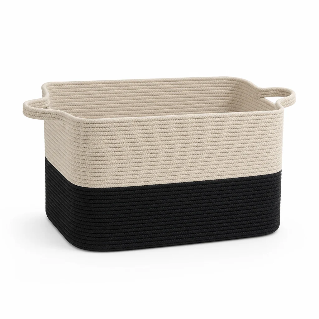 Storage Basket Two-Tone Woven Foldable & Machine Washable - Image 4