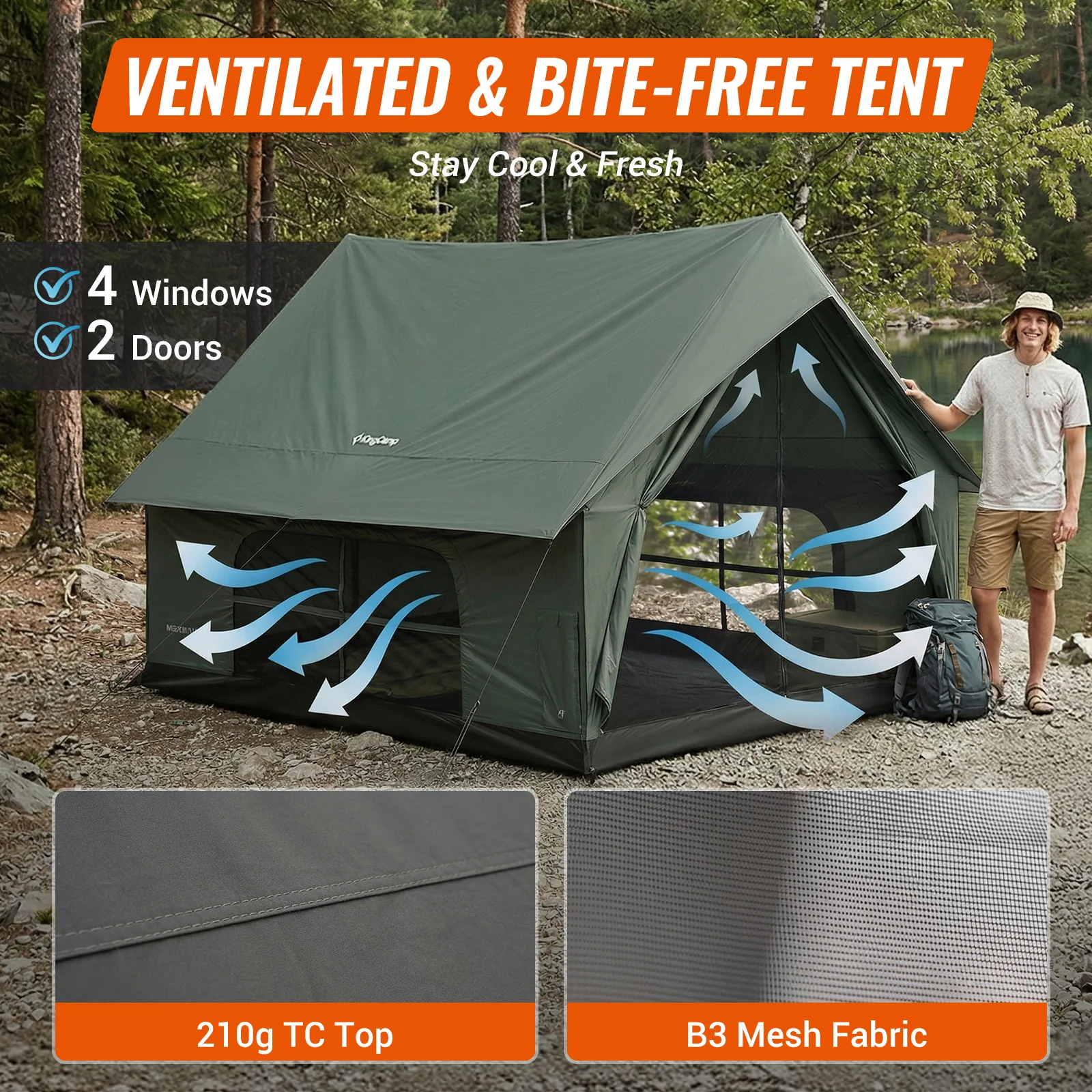 KingCamp MOUNTAIN IN C5 Cabin Tent with Stove Jack & AC Port