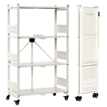 WORKPRO 4-Tier Folding Shelf, No-Assembly Metal Storage Rack with Wheels, 600 lbs Capacity (with Leveling Feet), Collapsible Shelving Unit for Kitchen, Pantry, Closet & Craft Shows - White