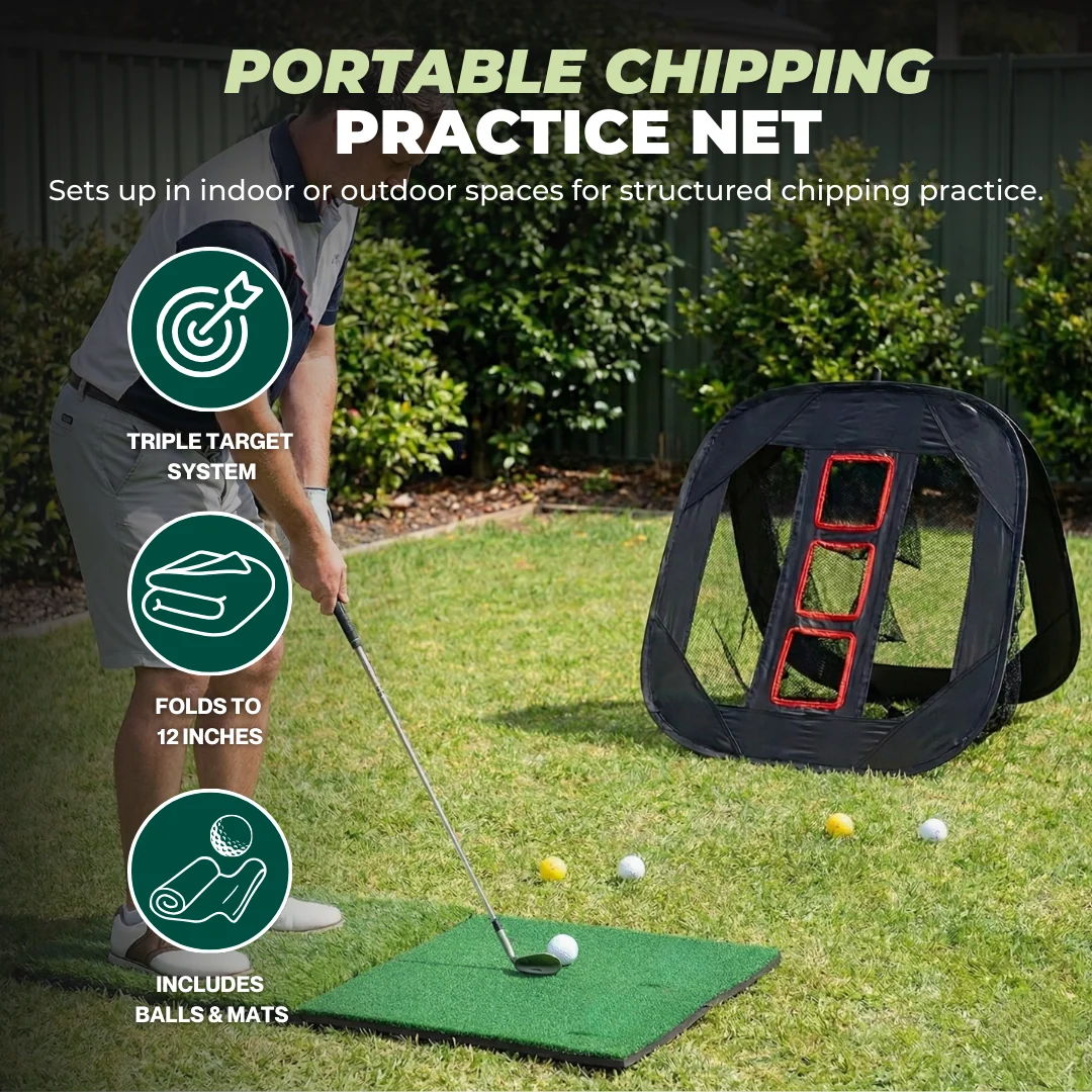 Pop-Up Golf Chipping Target Net Set with Hitting Mats, Balls & Bag