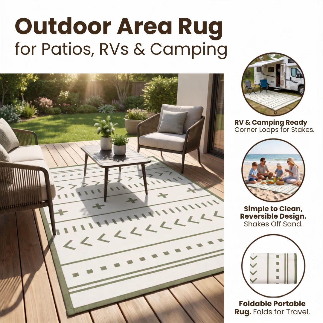 4 x 6 ft Reversible Water-Resistant Outdoor Rug for Patio and RV
