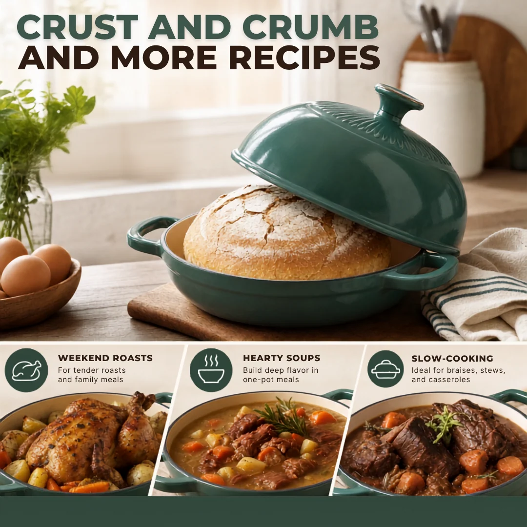 6 Quart Enameled Cast Iron Bread Oven with Dome Lid for Baking