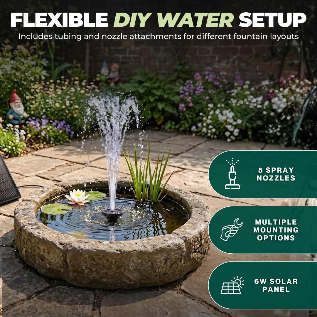 Solar Bird Bath Fountain Pump Kit with 5 Nozzles and 4ft Tubing