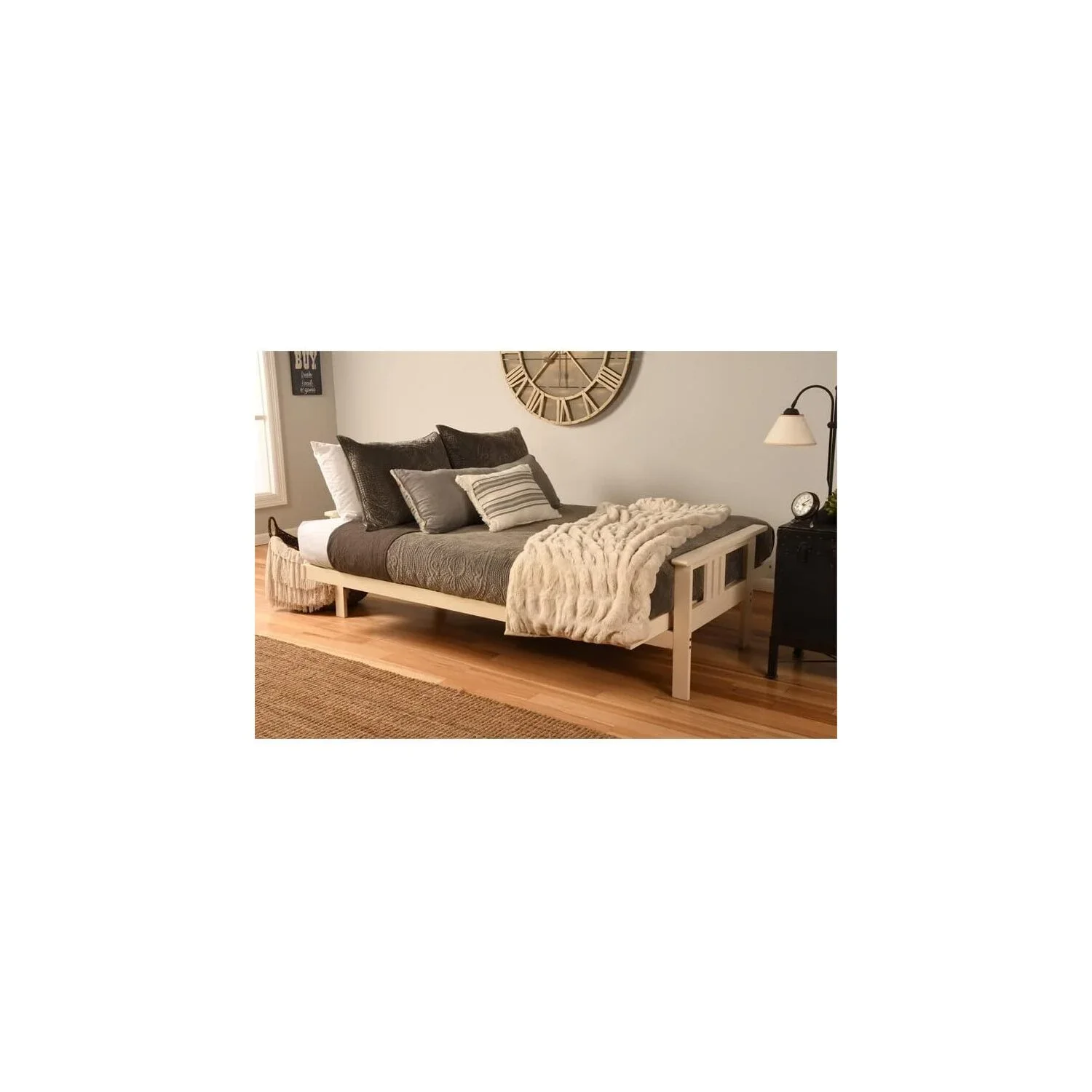 Homestock African Artifacts Full Size Futon Frame Set with Mattress, Easily Converts to Bed, Versatile Design Futon Frame for All Spaces, 33"H x 79"L x 37"D-Color:Linen Charcoal,Size:Barbados - Image 109