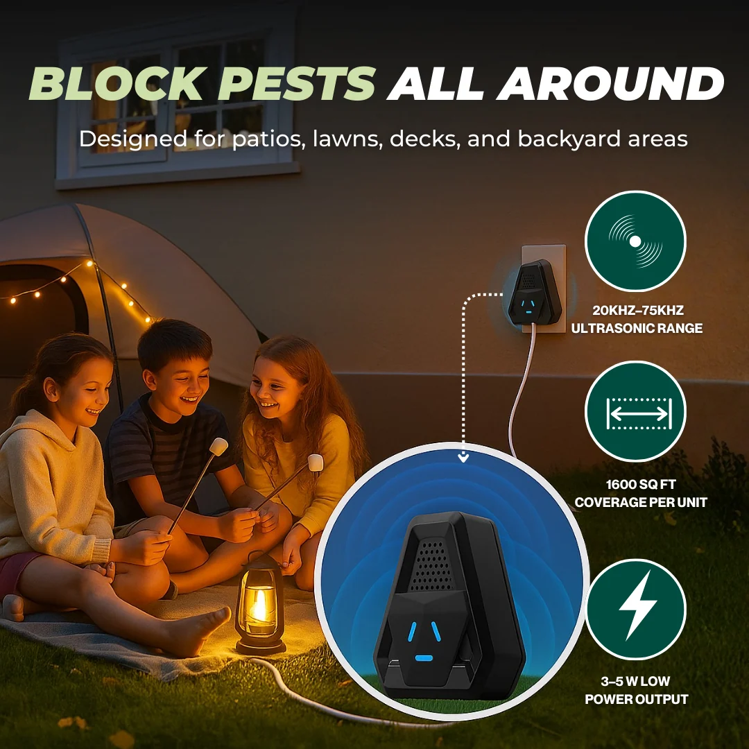 Ultrasonic Outdoor Pest Repellent 6 Pack with 20kHz–75kHz Wave Output