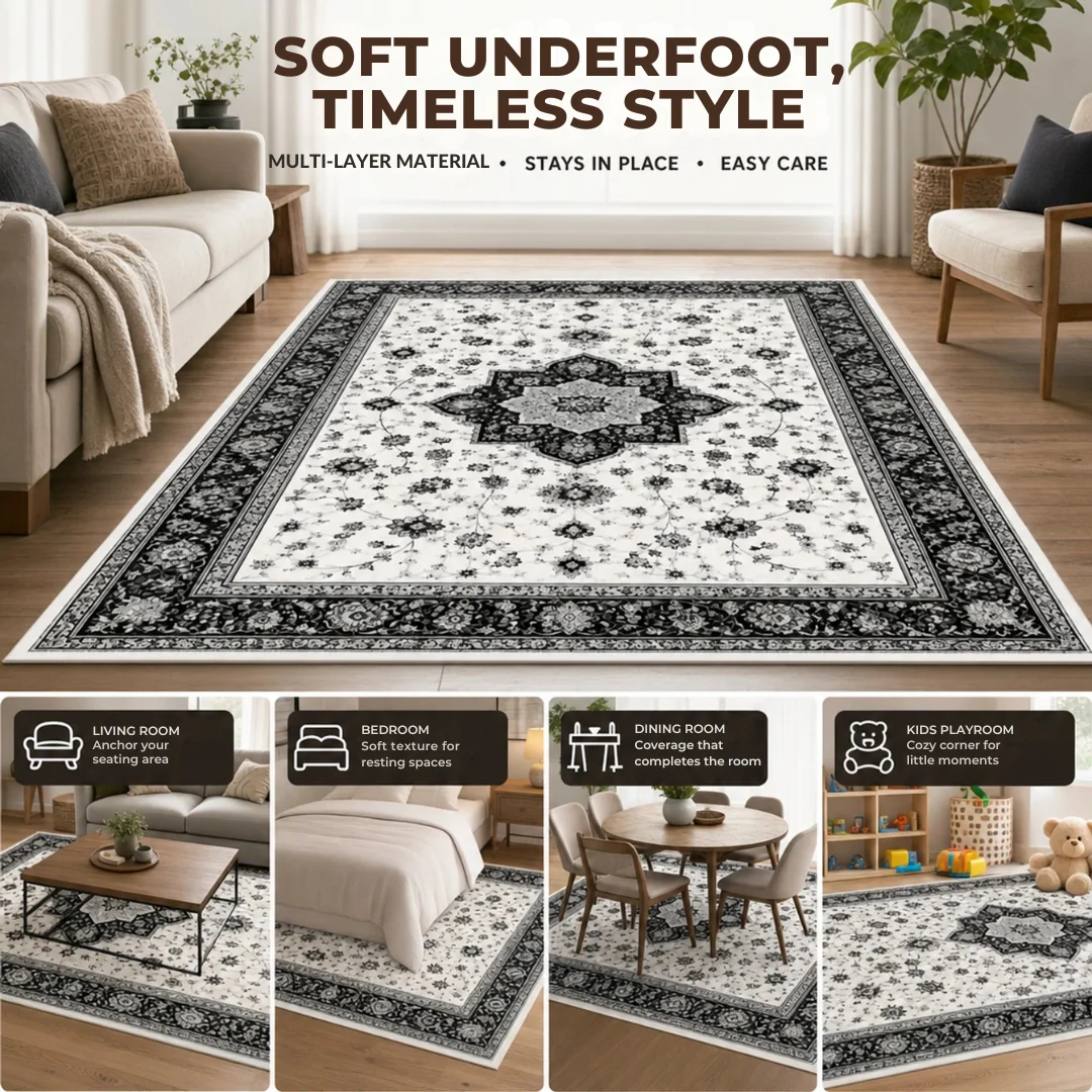 Washable 8 x 10 ft Area Rug with Soft Surface TPR Floor Backing