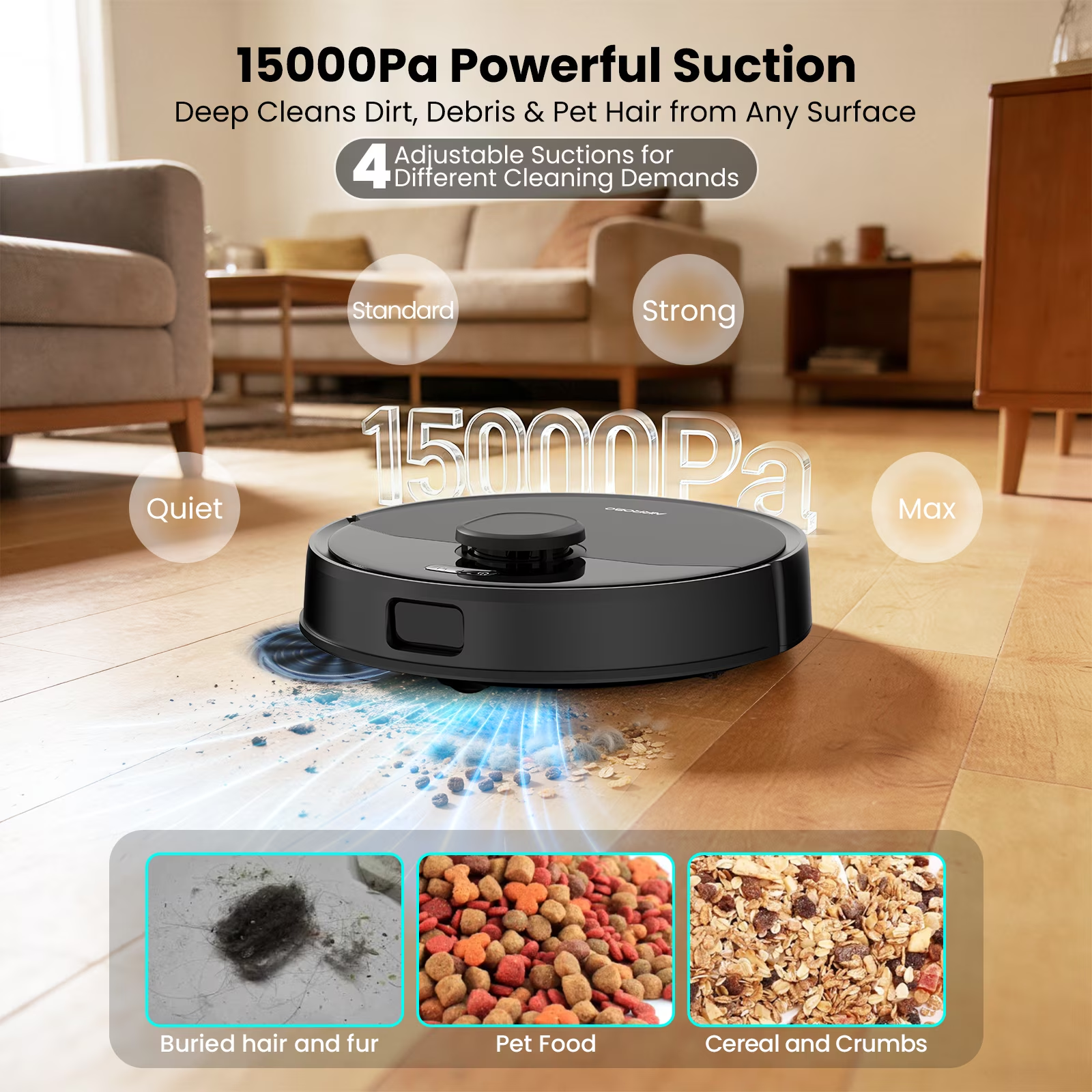 AIRROBO M2 Robot Vacuum and Mop Combo Auto Mop Cleaning and Drying, 15,000Pa Self-Refilling and Self-Emptying Base for 75 Days of Cleaning