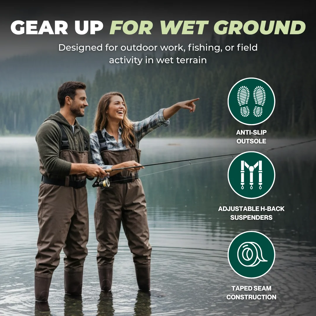 Unisex Nylon Chest Waders with PVC Boots for Fishing and Fieldwork