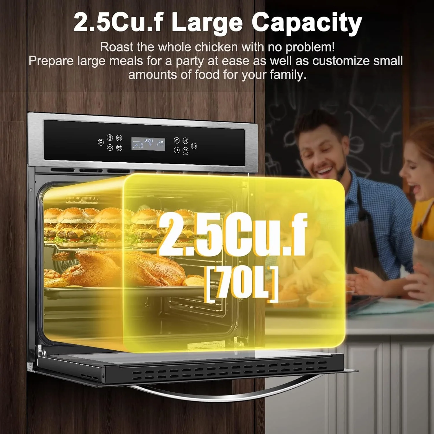 AMZCHEF 24" 2.5 Cu.ft. Built-in Electric Wall Oven with 8 Cooking Functions 2