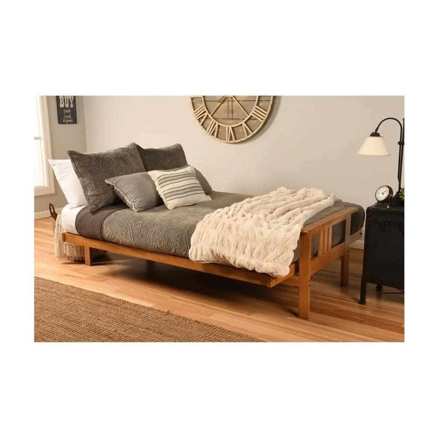 Homestock African Artifacts Full Size Futon Frame Set with Mattress, Easily Converts to Bed, Versatile Design Futon Frame for All Spaces, 33"H x 79"L x 37"D-Color:Linen Charcoal,Size:Barbados - Image 155