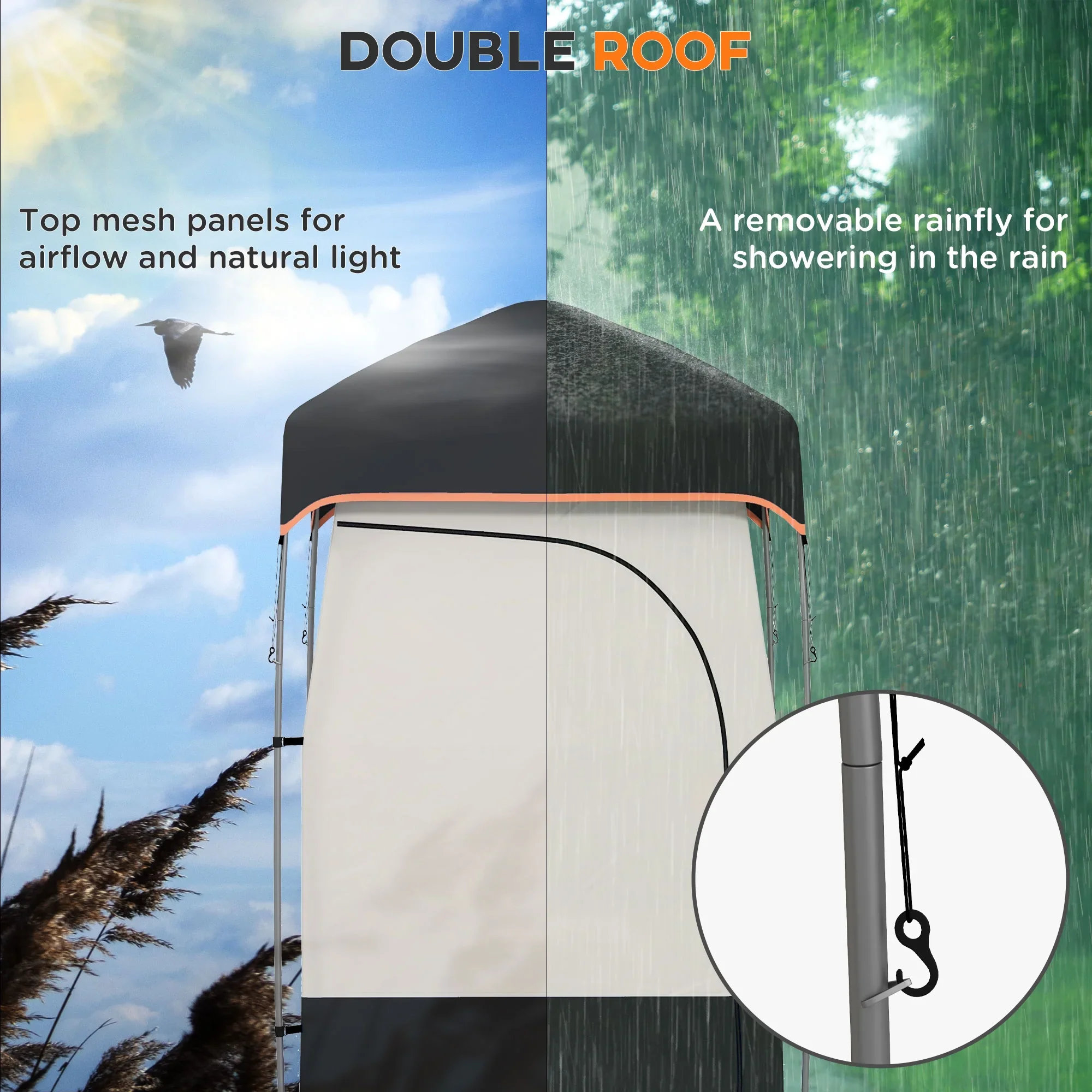 E-Western Outsunny Portable Shower Tent with Solar Shower Bag, Privacy Shelter, Camping Dressing Room, Includes Floor & Carrying Bag, Black, 28.7" x 6.7" x 6.7" - Image 4