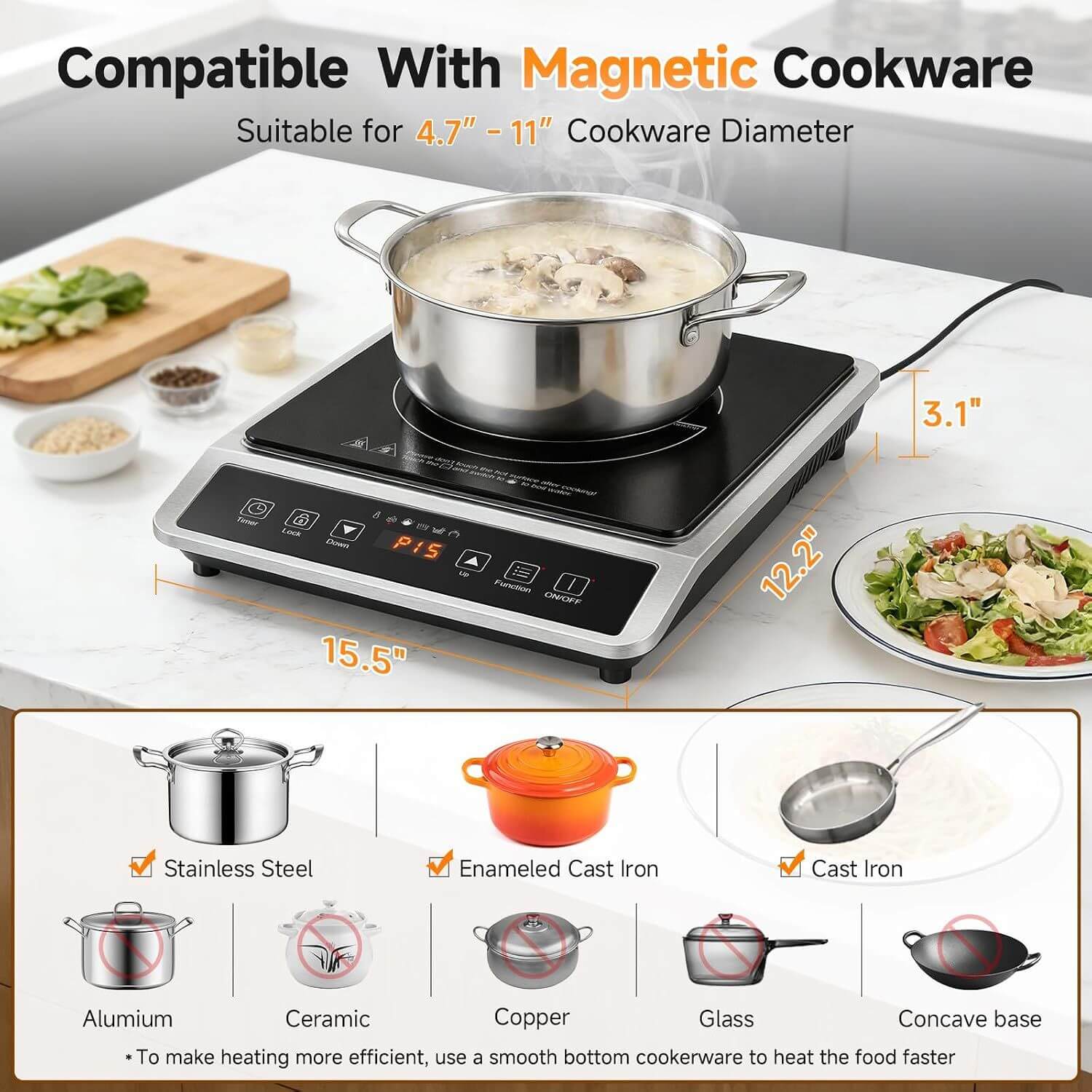 AMZCHEF 1800W Induction Cooktop 20 Power Levels 2