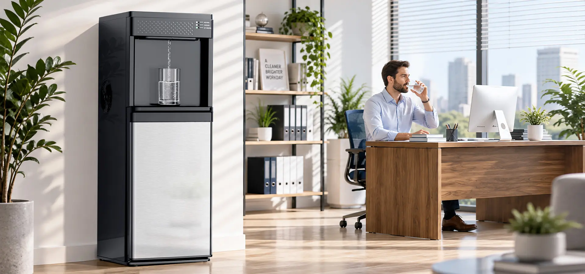 Office water dispenser providing everyday workplace hydration