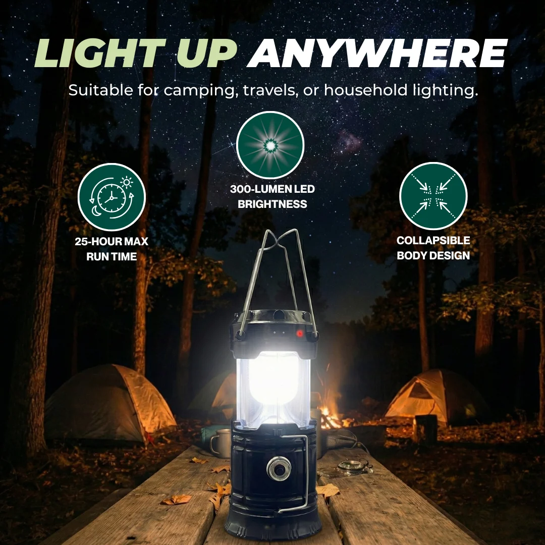 Collapsible Portable LED Camping Lantern Solar and USB Rechargeable Light