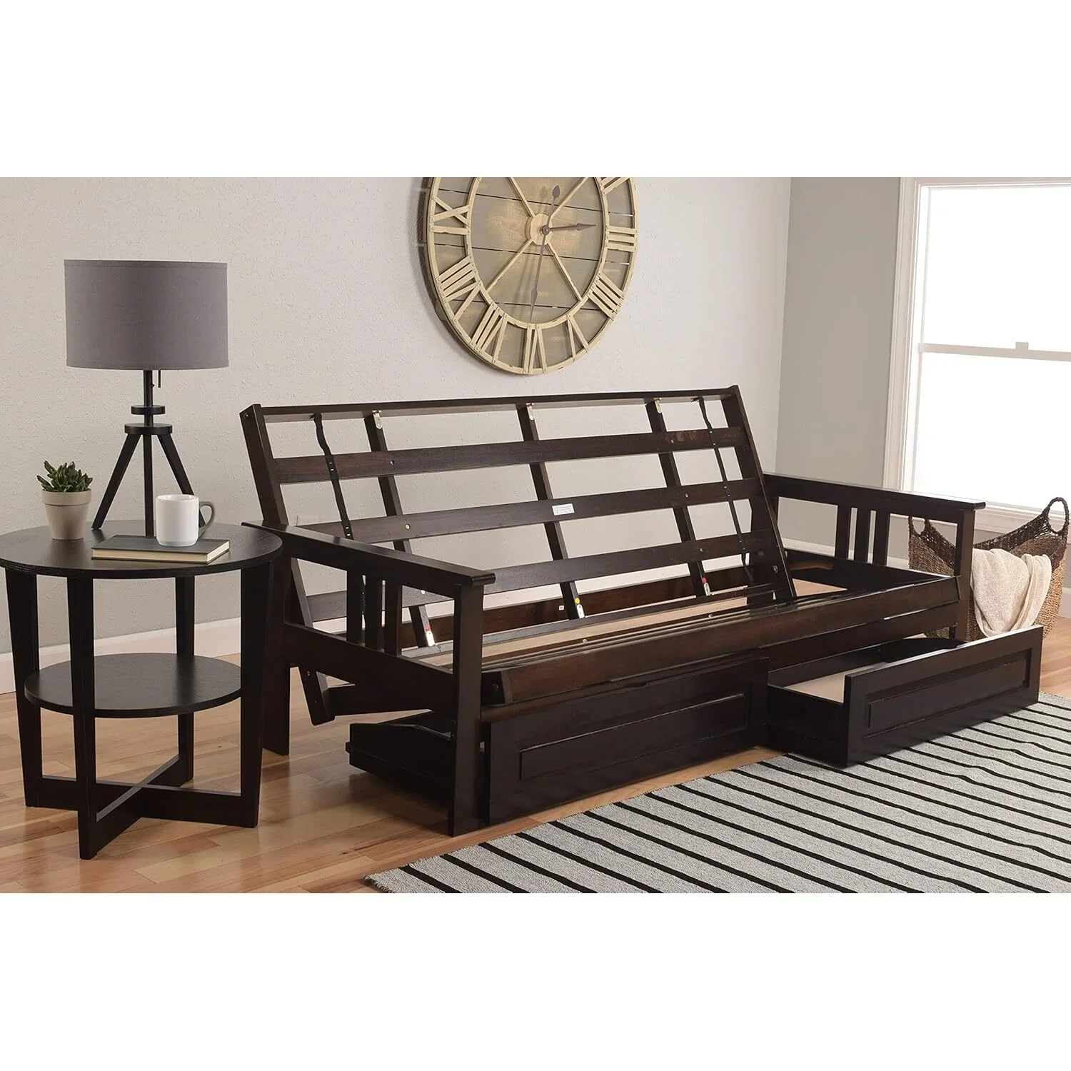 Homestock African Artifacts Full Size Futon Frame Set with Mattress, Easily Converts to Bed, Versatile Design Futon Frame for All Spaces, 33"H x 79"L x 37"D-Color:Linen Charcoal,Size:Barbados - Image 91