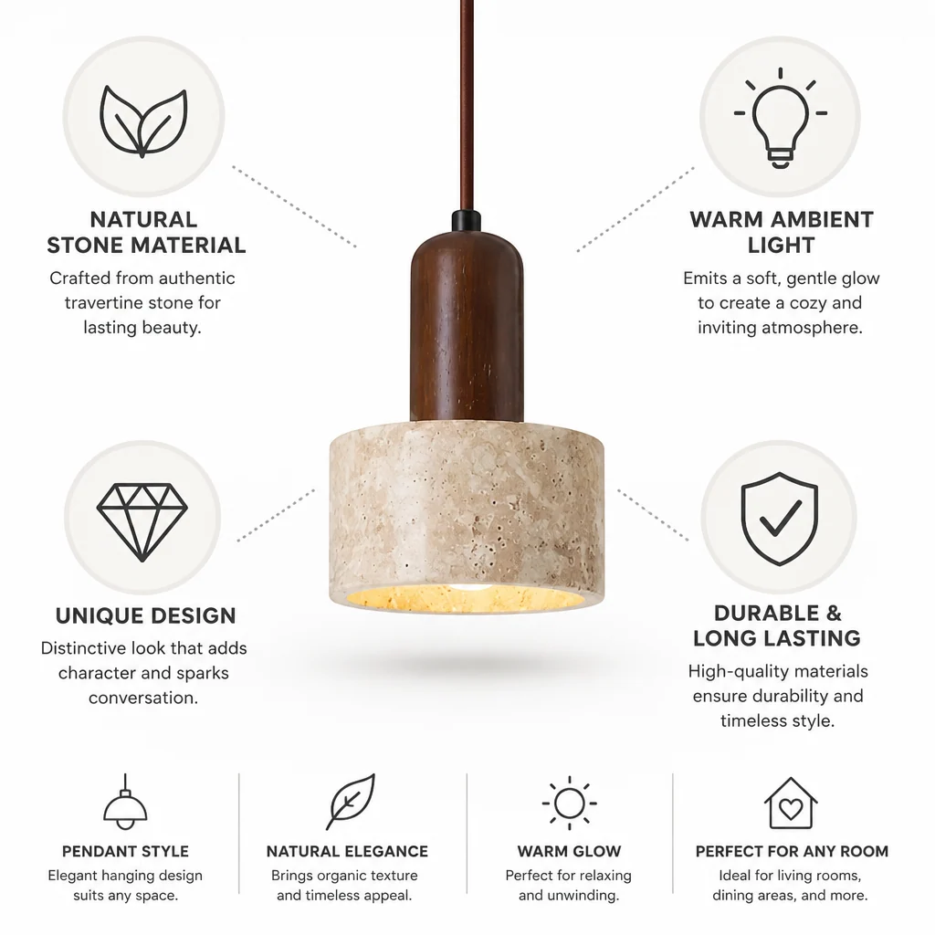 Pendant Lamp Natural Travertine Stone Warm Ambient Light - Image 4
