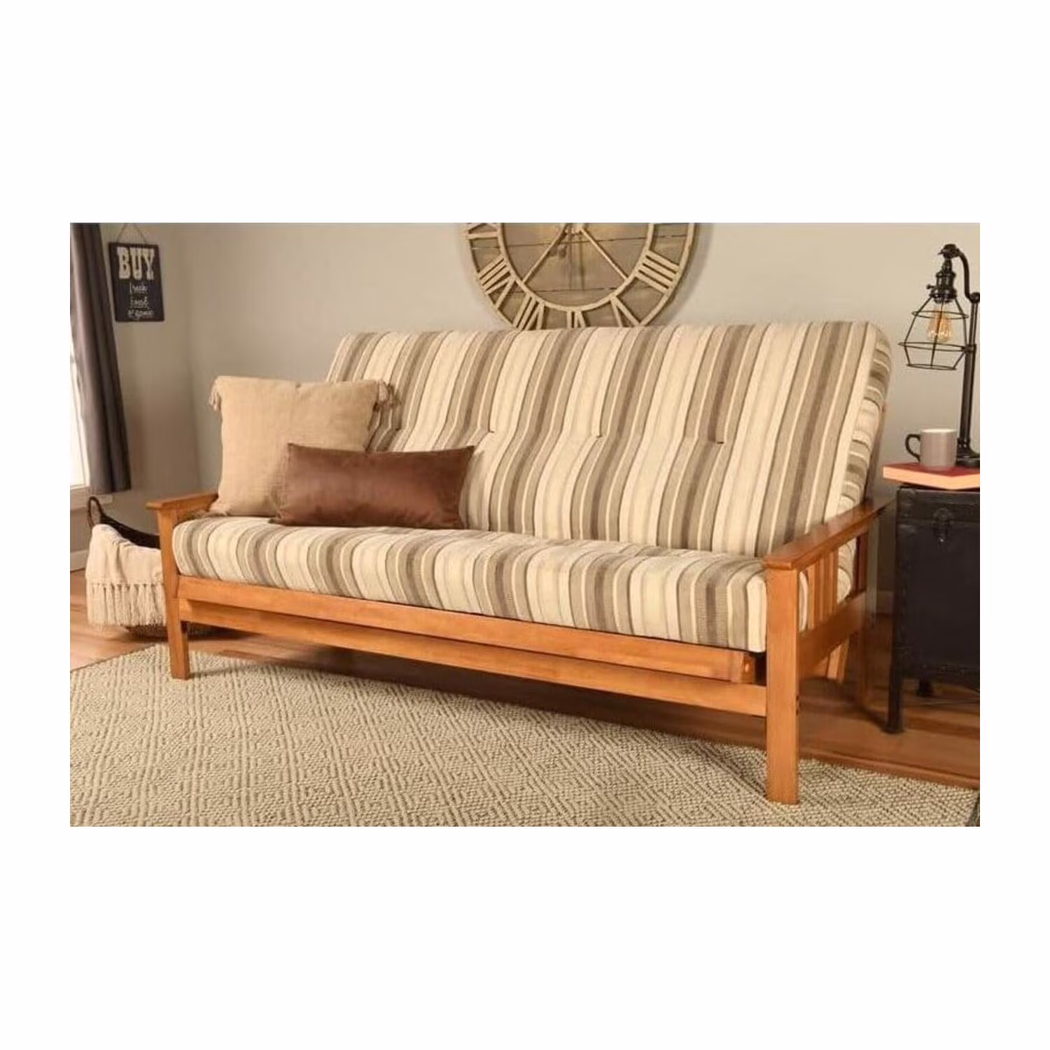 Homestock African Artifacts Full Size Futon Frame Set with Mattress, Easily Converts to Bed, Versatile Design Futon Frame for All Spaces, 33"H x 79"L x 37"D-Color:Linen Charcoal,Size:Barbados - Image 56