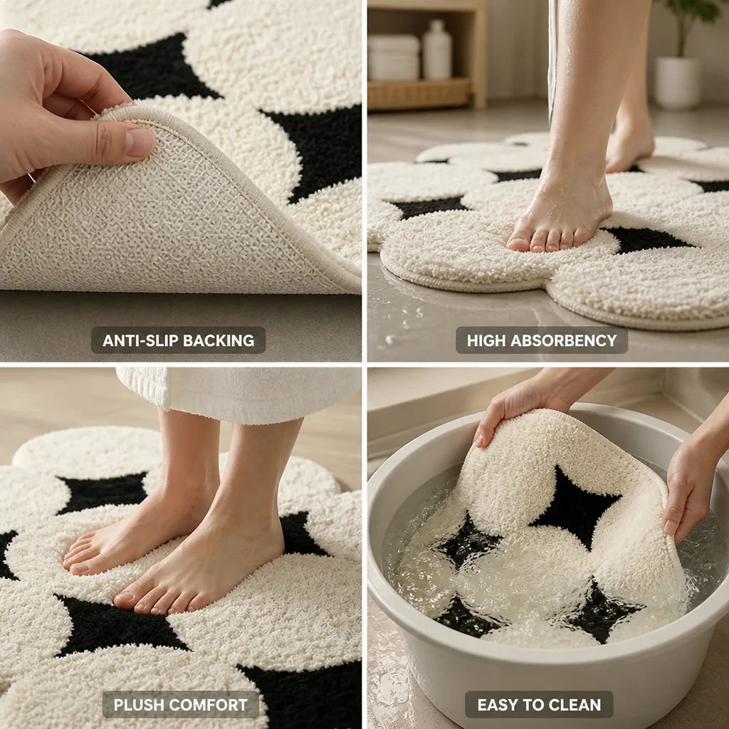 Bathroom Rug Cloud Textured Plush Pile Anti-Slip Backing - Image 3