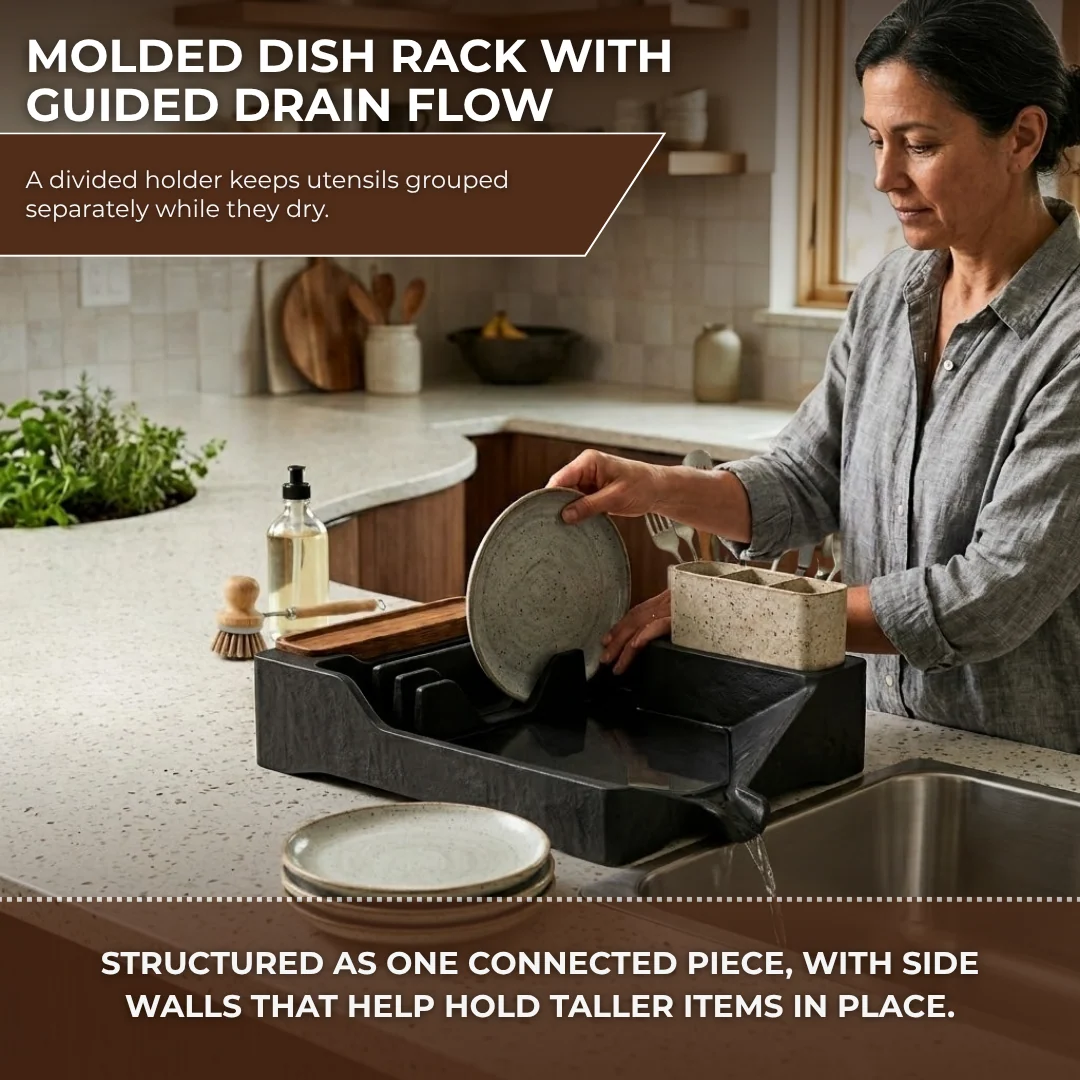 Dish Drying Rack with Drain Tray, Utensil Holder, and Cup Shelf