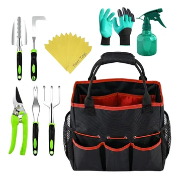 Garden Tools Kit with Storage Bag, Plant Labels, Gloves, and Spray Bottle